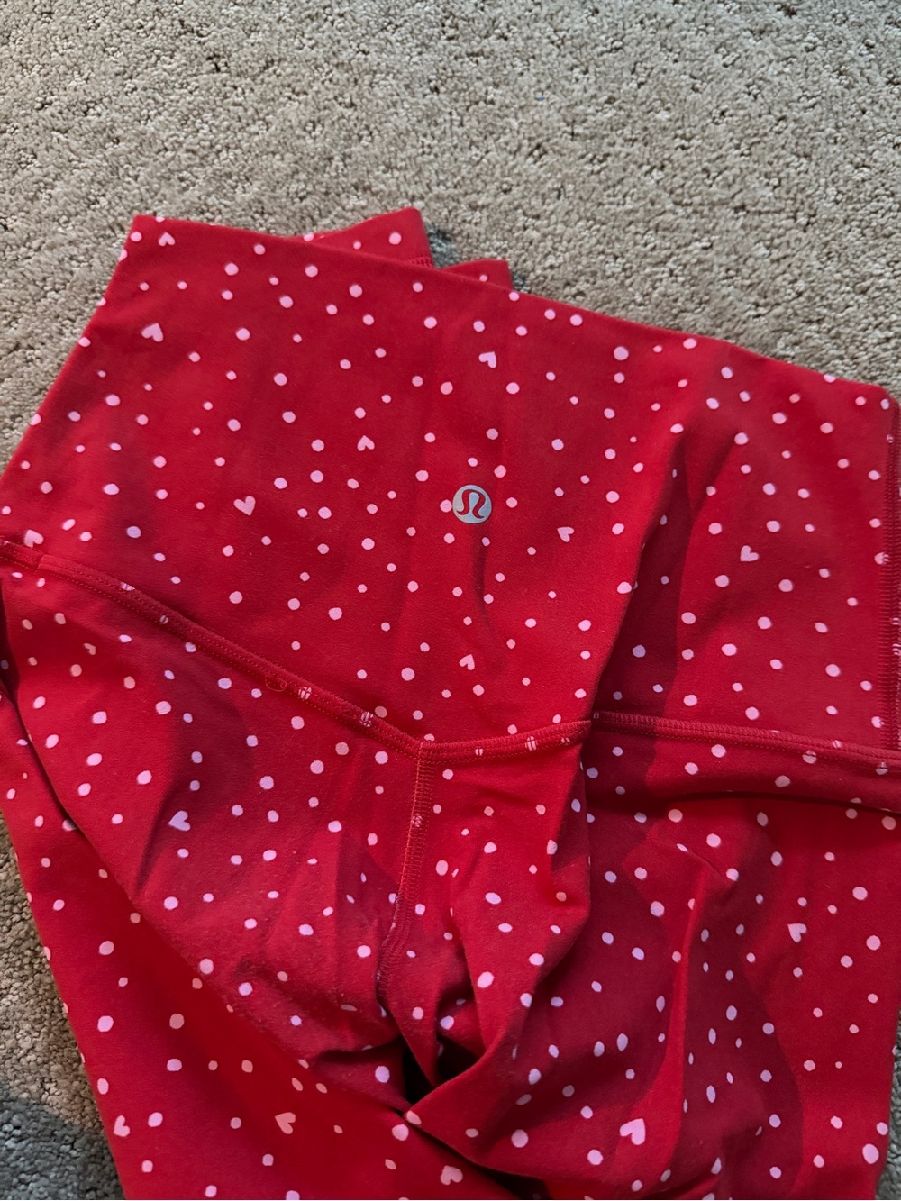 lululemon athletica Red Leggings with Pink Heart & Dot Print